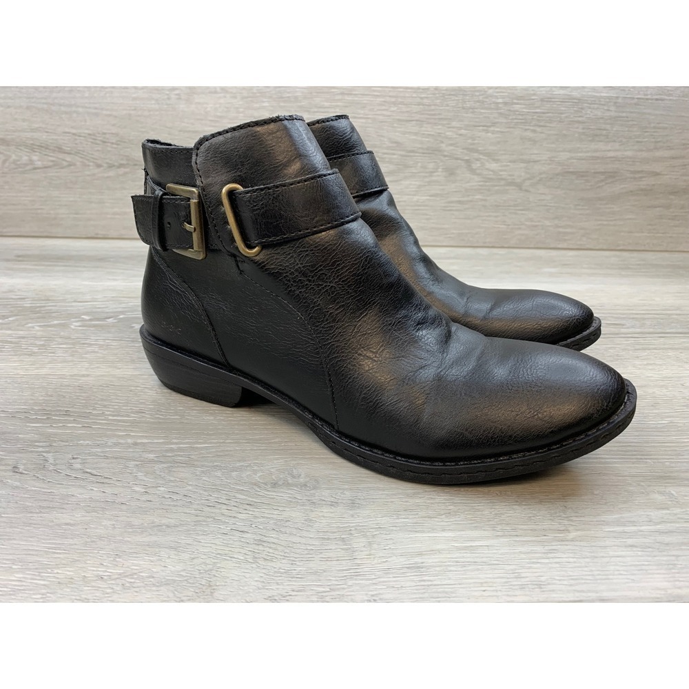B.O.C. Women's Ankle Boots Black Leather Buckle Strap Booties 8 Comfort Shoes